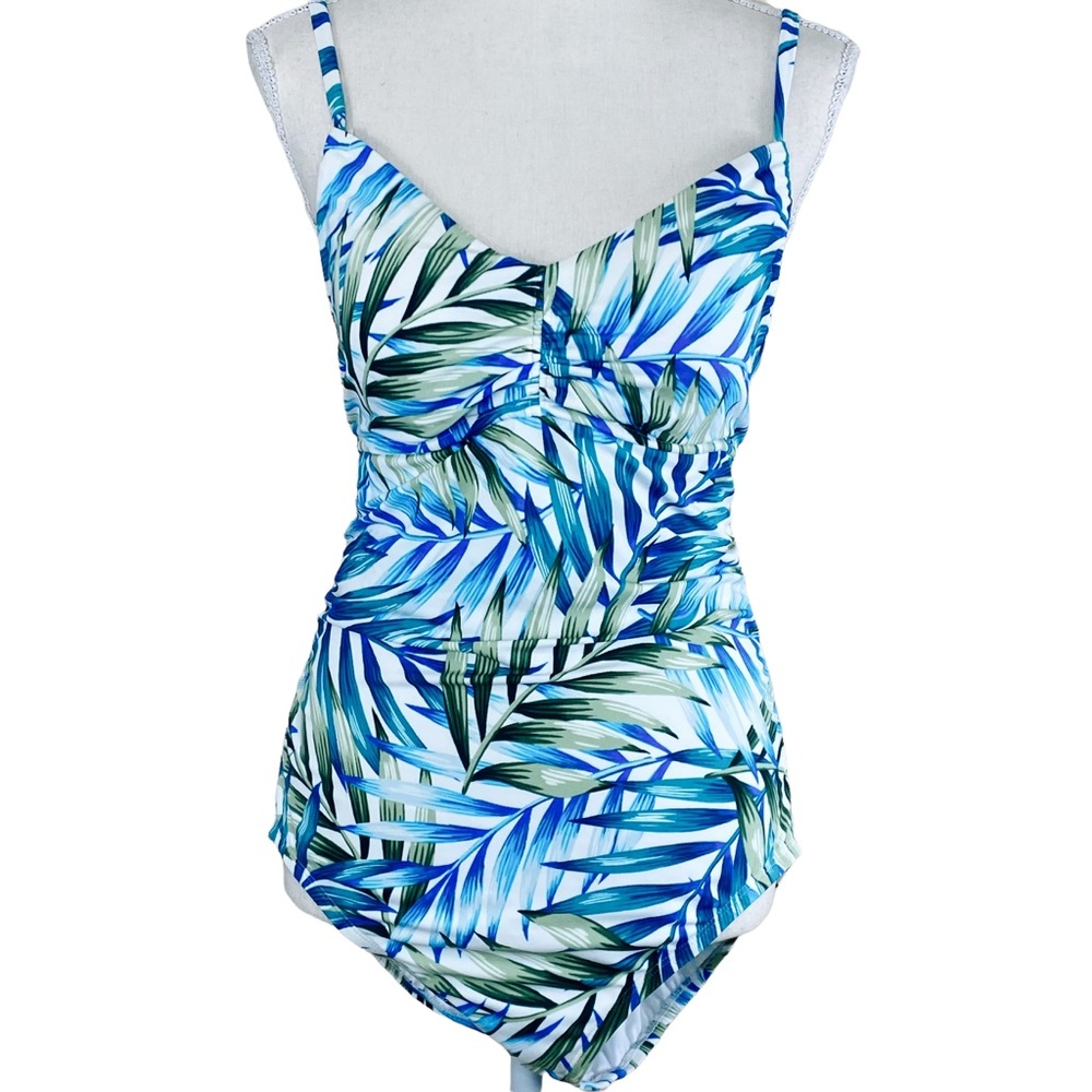 Time And Tru Tropical Palm Frond Print Lace Up Back  Swim Suit Size 12-14